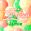 Happy Birthday Image for Jamie. Colorful Birthday Balloons GIF Animation.