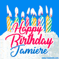 Happy Birthday GIF for Jamiere with Birthday Cake and Lit Candles
