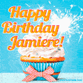 Happy Birthday, Jamiere! Elegant cupcake with a sparkler.