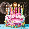 Amazing Animated GIF Image for Jamiere with Birthday Cake and Fireworks