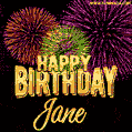 Wishing You A Happy Birthday, Jane! Best fireworks GIF animated greeting card.