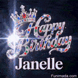 Shimmering animated card with a royal silver crown and bright light particles, custom-designed for Janelle.