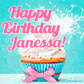 Happy Birthday Janessa! Elegang Sparkling Cupcake GIF Image.