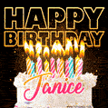 Janice - Animated Happy Birthday Cake GIF Image for WhatsApp