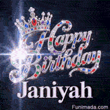 Personalised greeting card for Janiyah featuring a majestic queen headpiece and glowing particle beams.
