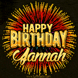Golden 'Happy Birthday Jannah' text accompanied by animated rainbow fireworks for a festive animated greeting.