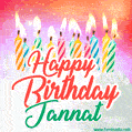 Happy Birthday GIF for Jannat with Birthday Cake and Lit Candles