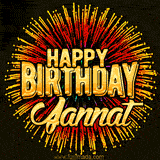 Golden 'Happy Birthday Jannat' text accompanied by animated rainbow fireworks for a festive animated greeting.