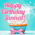 Happy Birthday Jannat! Elegang Sparkling Cupcake GIF Image.