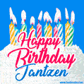 Happy Birthday GIF for Jantzen with Birthday Cake and Lit Candles