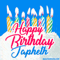 Happy Birthday GIF for Japheth with Birthday Cake and Lit Candles