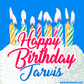 Happy Birthday GIF for Jarvis with Birthday Cake and Lit Candles