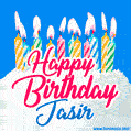 Happy Birthday GIF for Jasir with Birthday Cake and Lit Candles