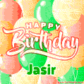 Happy Birthday Image for Jasir. Colorful Birthday Balloons GIF Animation.