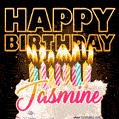 Jasmine - Animated Happy Birthday Cake GIF Image for WhatsApp