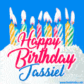 Happy Birthday GIF for Jassiel with Birthday Cake and Lit Candles