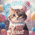 Happy birthday gif for Jaxiel with cat and cake