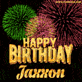 Wishing You A Happy Birthday, Jaxxon! Best fireworks GIF animated greeting card.