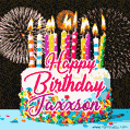 Amazing Animated GIF Image for Jaxxson with Birthday Cake and Fireworks