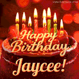 Beautifully decorated red velvet berry birthday cake with vibrant fruits and a glowing 'Jaycee' name, adding a touch of sweetness and sparkle.
