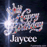 Festive digital animation with a jeweled silver tiara and shiny 3D letters, personalized with Jaycee's name.