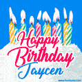 Happy Birthday GIF for Jaycen with Birthday Cake and Lit Candles