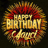 Golden 'Happy Birthday Jayci' text accompanied by animated rainbow fireworks for a festive animated greeting.