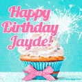 Happy Birthday Jayde! Elegang Sparkling Cupcake GIF Image.