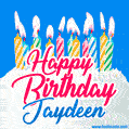 Happy Birthday GIF for Jaydeen with Birthday Cake and Lit Candles