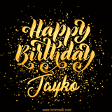 Animated GIF with colorful, festive 'Happy Birthday Jayko' text decorated with patterns, a party hat, and falling confetti. A vibrant and cheerful design for birthday celebrations.