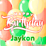 Animated GIF featuring colorful balloons in the background with the cheerful text 'Happy Birthday Jaykon'.