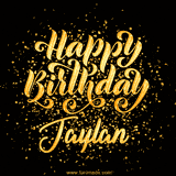Animated GIF with colorful, festive 'Happy Birthday Jaylan' text decorated with patterns, a party hat, and falling confetti. A vibrant and cheerful design for birthday celebrations.