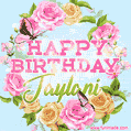 Beautiful Birthday Flowers Card for Jaylani with Animated Butterflies