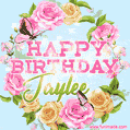 Beautiful Birthday Flowers Card for Jaylee with Animated Butterflies
