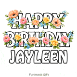 Happy Birthday Jayleen message decorated with pink roses and blue forget-me-nots swaying in the wind
