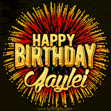 Golden 'Happy Birthday Jaylei' text accompanied by animated rainbow fireworks for a festive animated greeting.