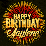 Golden 'Happy Birthday Jaylene' text accompanied by animated rainbow fireworks for a festive animated greeting.