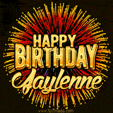 Golden 'Happy Birthday Jaylenne' text accompanied by animated rainbow fireworks for a festive animated greeting.