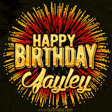 Golden 'Happy Birthday Jayley' text accompanied by animated rainbow fireworks for a festive animated greeting.