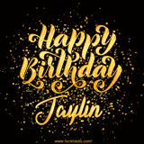 Animated GIF with colorful, festive 'Happy Birthday Jaylin' text decorated with patterns, a party hat, and falling confetti. A vibrant and cheerful design for birthday celebrations.