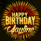 Golden 'Happy Birthday Jayline' text accompanied by animated rainbow fireworks for a festive animated greeting.