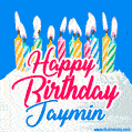 Happy Birthday GIF for Jaymin with Birthday Cake and Lit Candles