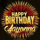 Golden 'Happy Birthday Jayonna' text accompanied by animated rainbow fireworks for a festive animated greeting.