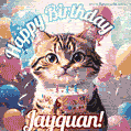 Happy birthday gif for Jayquan with cat and cake