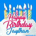 Happy Birthday GIF for Jaythan with Birthday Cake and Lit Candles