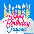 Happy Birthday GIF for Jayven with Birthday Cake and Lit Candles