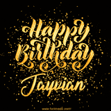 Animated GIF with colorful, festive 'Happy Birthday Jayvian' text decorated with patterns, a party hat, and falling confetti. A vibrant and cheerful design for birthday celebrations.
