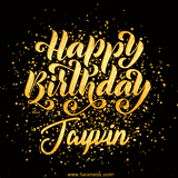 Animated GIF with colorful, festive 'Happy Birthday Jayvin' text decorated with patterns, a party hat, and falling confetti. A vibrant and cheerful design for birthday celebrations.