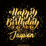 Animated GIF with colorful, festive 'Happy Birthday Jayvon' text decorated with patterns, a party hat, and falling confetti. A vibrant and cheerful design for birthday celebrations.