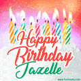 Happy Birthday GIF for Jazelle with Birthday Cake and Lit Candles